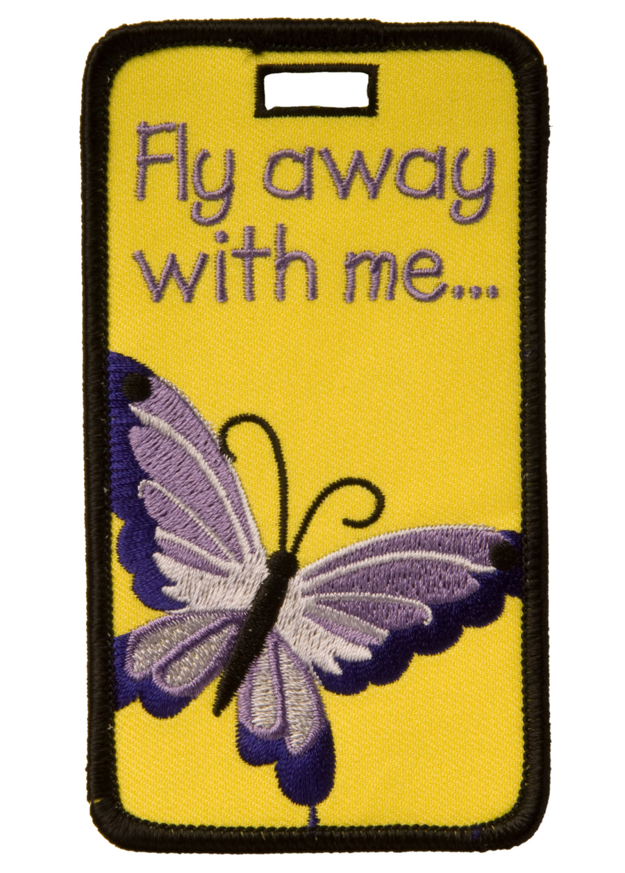 luggage tag, luggage i.d., luggage i.d. tag, butterfly luggage tag,